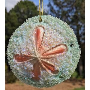 Sand Dollar Christmas Ornament Beaded Sequin Beach Nautical Heavy